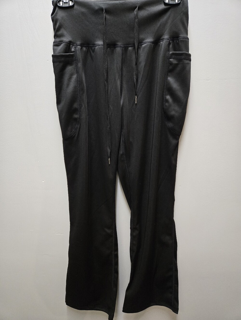 Black Flare Leggings Pants Womens Medium Drawstring Waist Pockets Unbranded